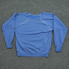 Vintage Blank Sweatshirt Womens Medium Blue Pullover Contrast Stitch Raglan 60s