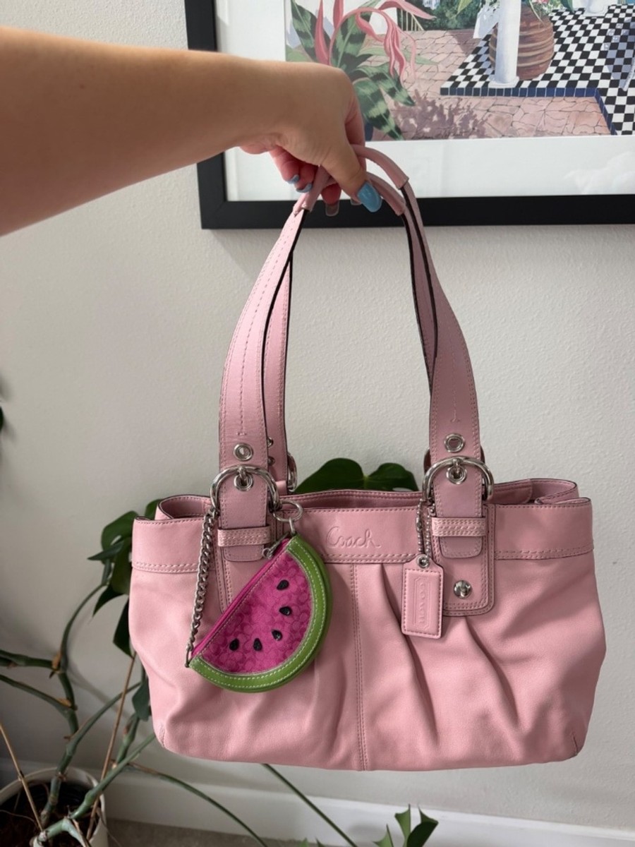 バッグ COACH Soho Pink Tote Shoulder Bag Y2K 🌸 Y2K Vintage Coach Soho Pleated East West Sakura Pink Leather