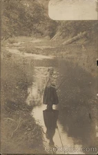 Girls Girl Fishing River Original Vintage Real Photo Postcard RPPC