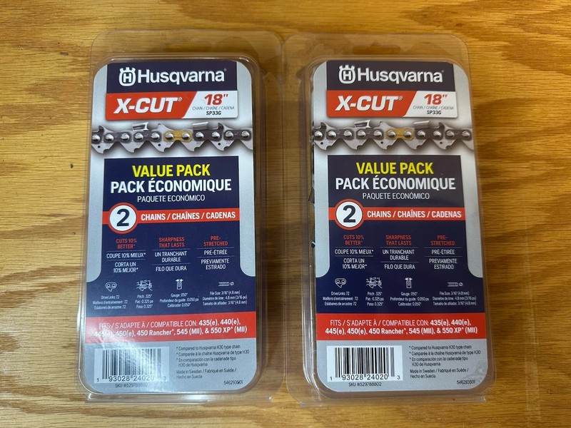 2 Husqvarna X-Cut SP33G 18 Inch Chainsaw Chain, 2 pack, .325" Pitch, .050" Gauge