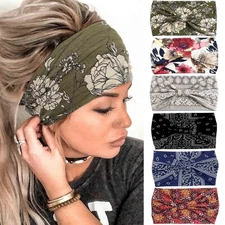 Wide Headbands Knotted Turban Headband Floral Non Slip Elastic Hairbands Work...