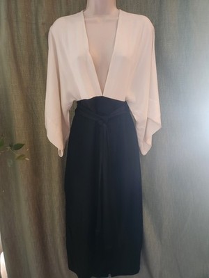 Rachel Zoe Silk Long Ecru /black Kimono Dress Size 2 $595