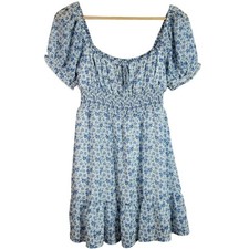 Altar'd State Womens Floral Dress Blue Small Scoop Lined Smocked Short Sleeve