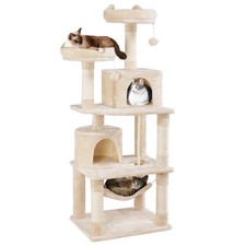 62.5" Cat Tree Cat Tower Kitten Condo w/Platform Hammock, Scratching Posts,Beige