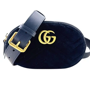 Sac GUCCI velours noir chevron matelassé taille marmont
