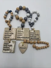 Handmade Wine Bottle Charms Beaded Ceramic Tags Funny Quotes Farmhouse Decor Set