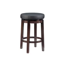 Maya Faux Leather Swivel Backless Counter Height Barstool Black - Linon
