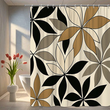 Floral Black and Brown Shower Curtain for Modern Bathroom Decor
