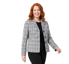 Le Suit Blazer Women Size 14 Black White Pockets Textured Notch Collar 3 Button