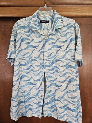 Tommy Bahama Camp Shirt Mens XXL Silk Blend Island Zone Blue Wave 