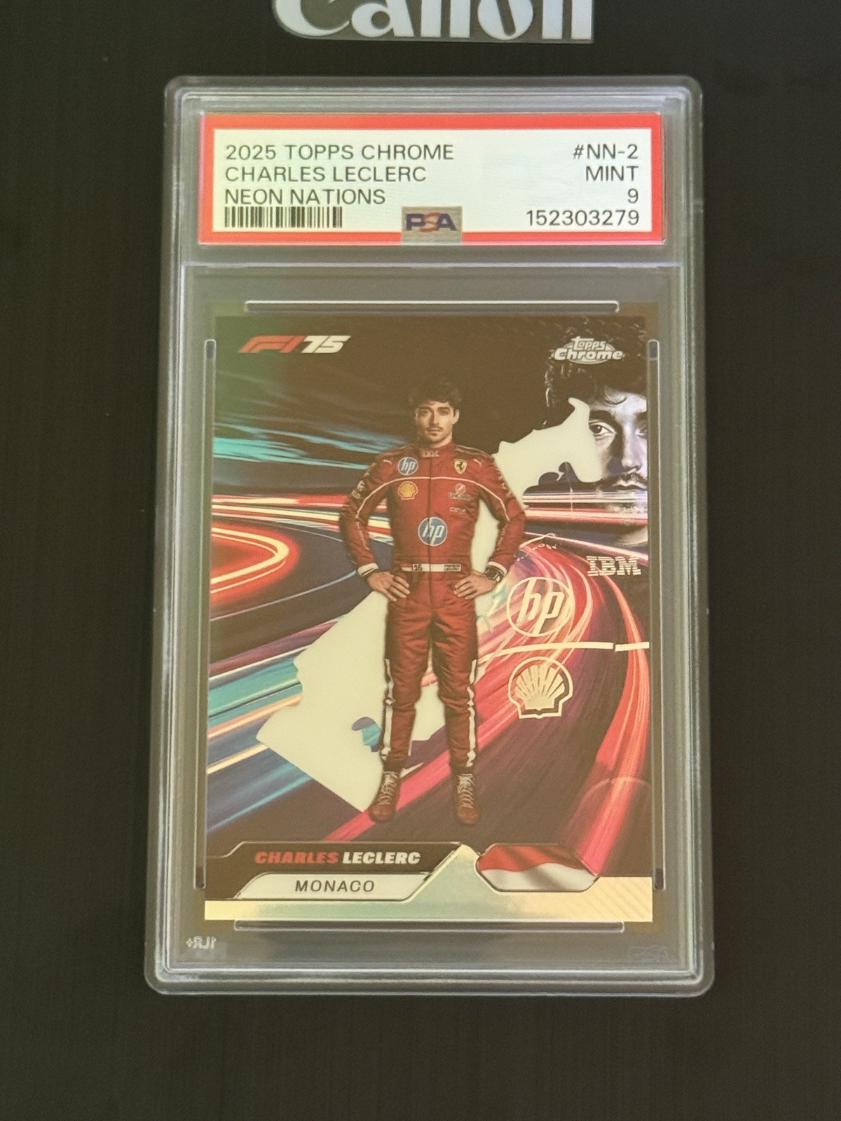 2025 Topps Chrome F1 Neon Nations Monaco Charles Leclerc Scuderia Ferrari PSA 9 view 1