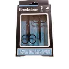 Brookstone Pointed Tip Scissors 2 Pack Black Anodized Steel Grooming Tools