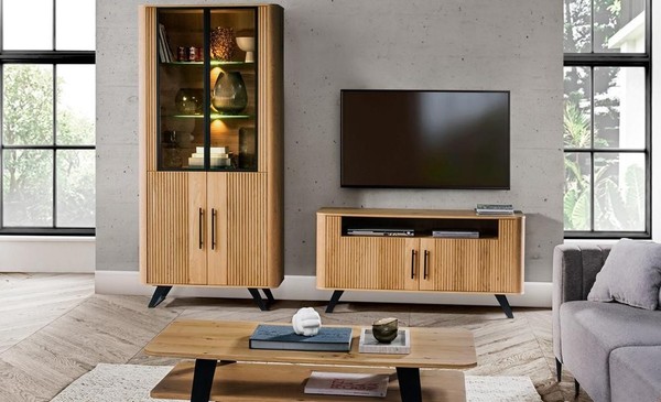 Wohnzimmer 2Tlg Vitrine HolzmöBel Tv Lowboard LuxuriöSes Modern Komplett-image