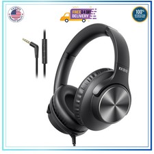 KVIDIO Wired Over-Ear Headphones with Mic Foldable 3.5mm Tangle-Free Cord Black