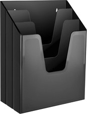 Vertical Triple File Folder Holder Organizer Plastic Sorter Black Desk Rack