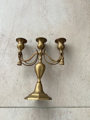 Vintage eleganter Messing Quasten Detail Kandelaber 10'' 
