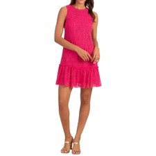 Trina Turk Women Barbara Ruffle Crochet Lace Pink Dress Size 8 Party Resort EUC