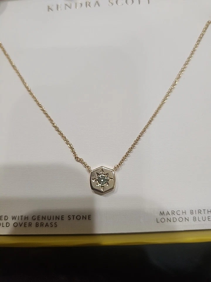 Kendra Scott Riley Gold Tone Necklace Blue Topaz - New in Box - March Birthstone - Image 3 of 4