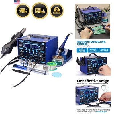 862BD+ SMD ESD Safe 2 in 1 Soldering Iron Hot Air Rework Station °F /°C with ...