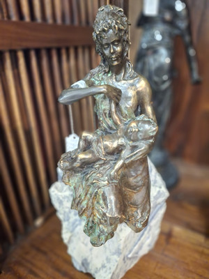 Breast Feeding Bronze & Stone Statue
