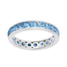 Eternity Band Ring Round Swiss Blue Topaz Gemstone 925 Sterling Silver Ring