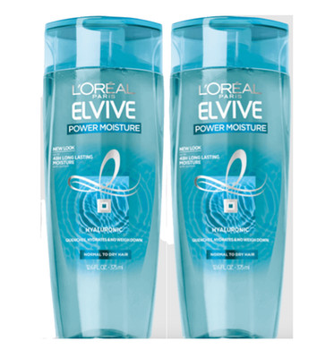 2 Loreal Paris Elvive Power Moisture Hyaluron Hydrating Shampoo, 12.6oz Each