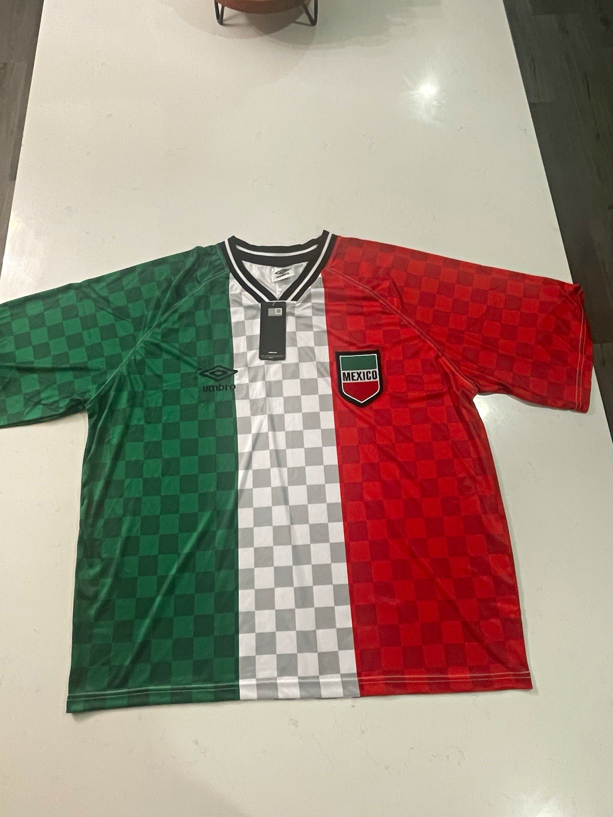 Umbro Mexico Soccer Jersey Shirt Green White Red Checkered Size XL