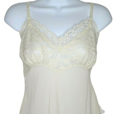 Vintage 50s Vanity Fair Full Length Dress Slip 36 Nude Lace Nylon Pin Up Glam