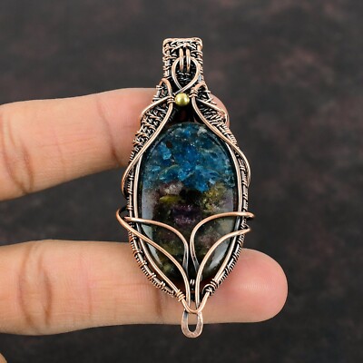 Watermelon Tourmaline Copper Gift For Bridesmaid Wire Wrapped Pendant 2.95''