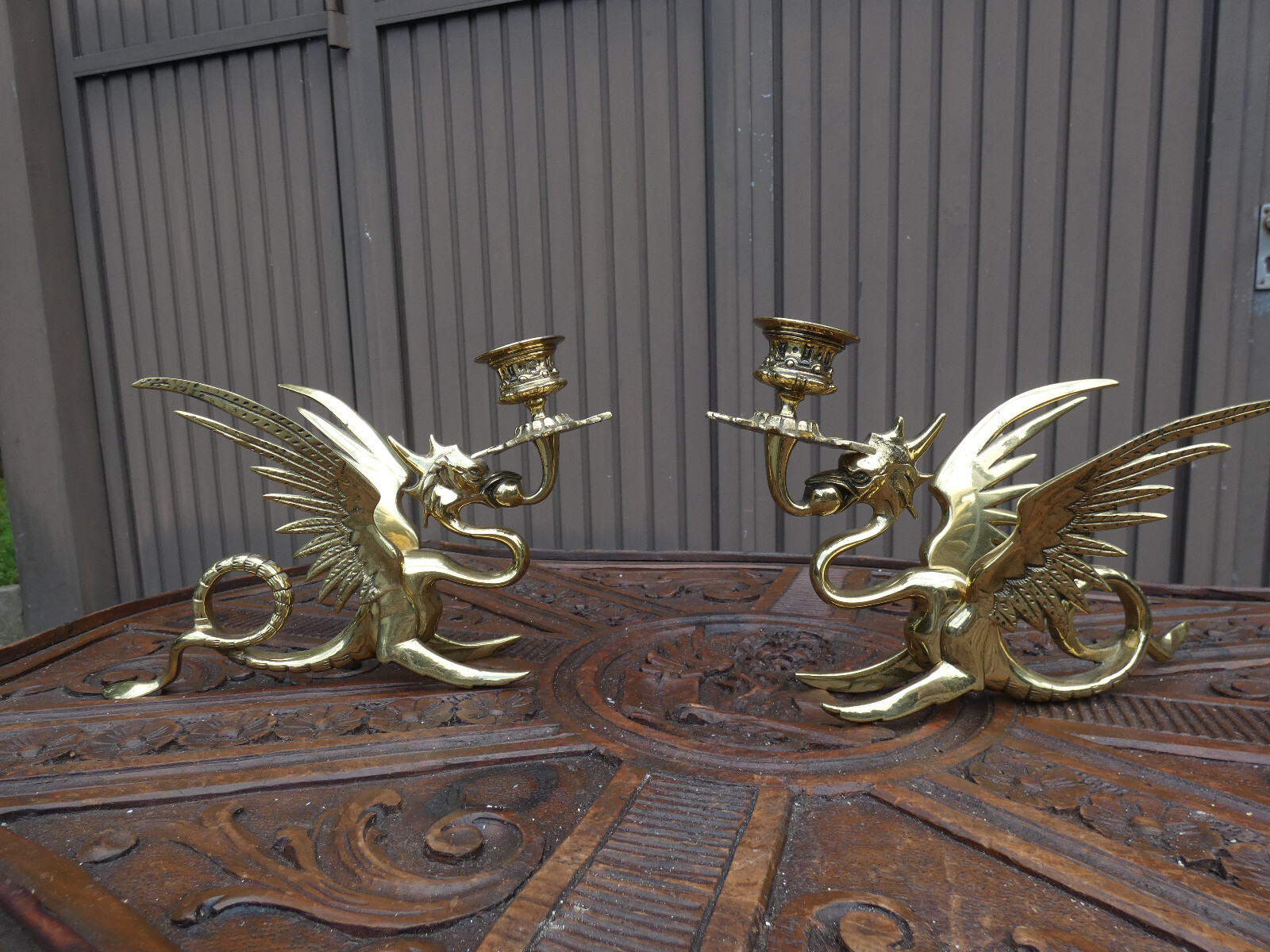 PAIR bronze dragon candle holders eBay