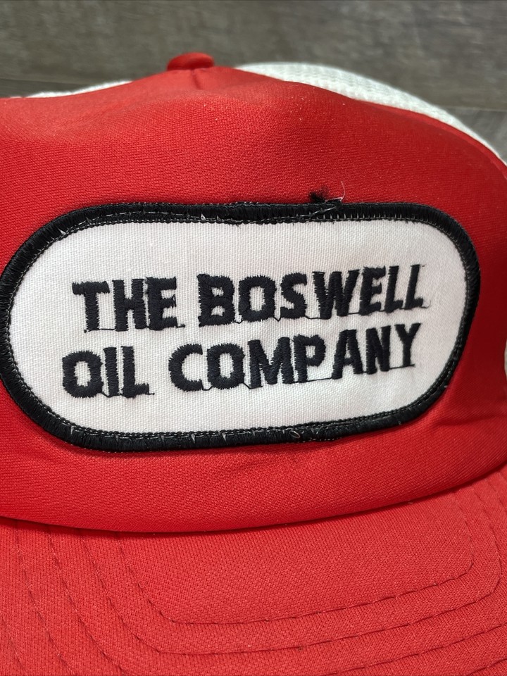 Vintage THE BOSWELL OIL COMPANY Red Trucker Hat Foam Snapback Sewn