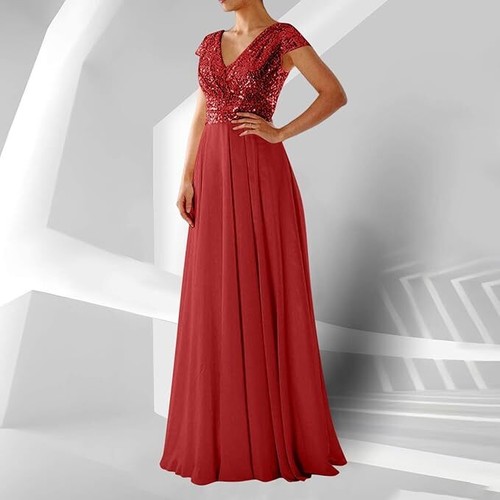Women's sequin decal long wedding guest chiffon formal dress - 第 1/13 張圖片