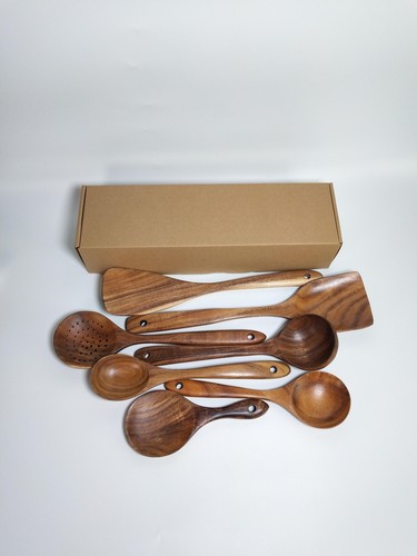 7-piece Teak Tableware Set: Skimming Spoon, Colander, Cooking Spoon & More - Picture 5 of 29