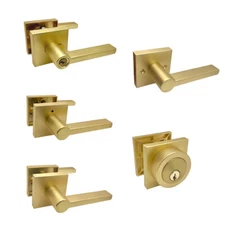 Satin Brass Modern Door Levers Knobs Locks Entry/Privacy/Passage/Dummy/Deadbolt
