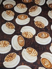 100 Cotton Coffee Food Drink Art Novelty Brown Fabric FQ Fat Quarter