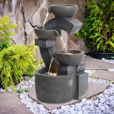 Outdoor Fountain Garden Patio Water Feature LED Light Cascade Bowl Perfect Decor