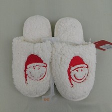 Wondershop Santa Smiley Face Kids Sherpa Christmas Slippers - 2-3, White 3326