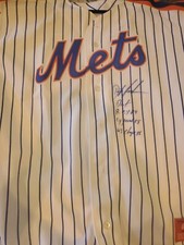 DWIGHT GOODEN OLD SCHOOL SIGNED METS PINSTRIOE JERSEY-COA WITH STATS & INSCRIPTI