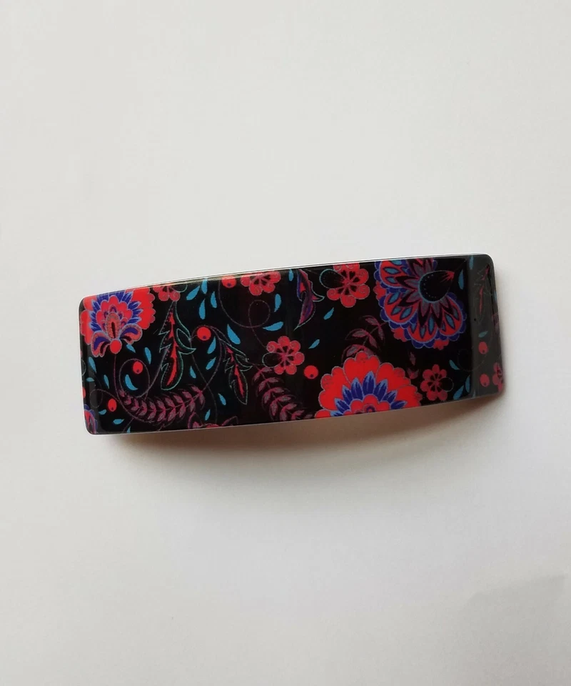 Floral Barrette 4" long with French clasp - rectangular shape - Image 3 of 4