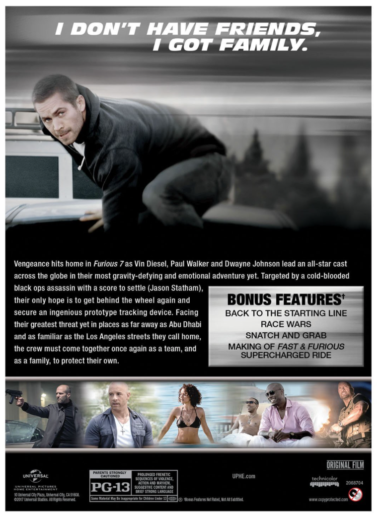 Furious 7 (DVD) • NEW • Paul Walker, Vin Diesel, The Fast and
