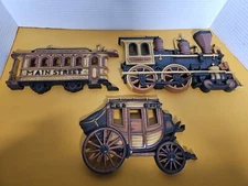 Vintage 1975 Homco Interiors Wall Decor Burwood Train Trolley Stage Coach 3 Pc