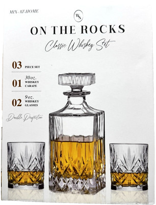 W. S. On The Rocks Classic Whiskey Set - 2 glasses 9 Oz. and 1 carafe 30 Oz.