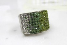 Sterling Silver Statement Ring w/ Green  Clear Stones  Size 6  7.7g  14-G973
