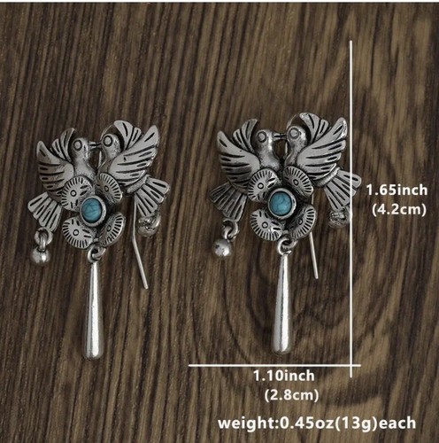 J.Jill Bird Earrings Flower Love Silver Turqiuose Dangle Kiss Romantic Boho - Picture 3 of 9