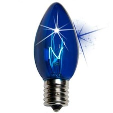 25-PK C9 BLUE TWINKLE Light Bulbs BLINKING 7W Transparent Christmas NEW 1640-04