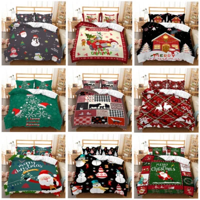 Christmas Soft Quilt Duvet Doona Cover Set Single/Double/Queen/King Size Bedding - image 1 of 4