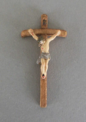 Kruzifix Kreuz Jesus Christus Holzkreuz 5,5 cm Klosterarbeit Holz bemalt So35