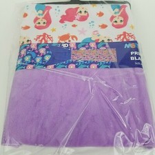 MERMAID Tail Fleece Soft Blanket Kids Girls PURPLE W/ Mermaid Print 48.5" x 18"