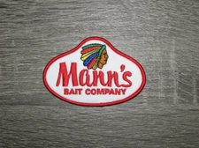 Mann's Bait Company Fishing Tackle Lure Embroidered Iron On Patch 3.25" x 2.25"