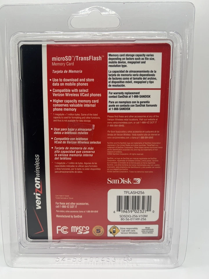 Sandisk Verizon Wireless 256MB MicroSD Memory Card NEW  - Image 2 of 2